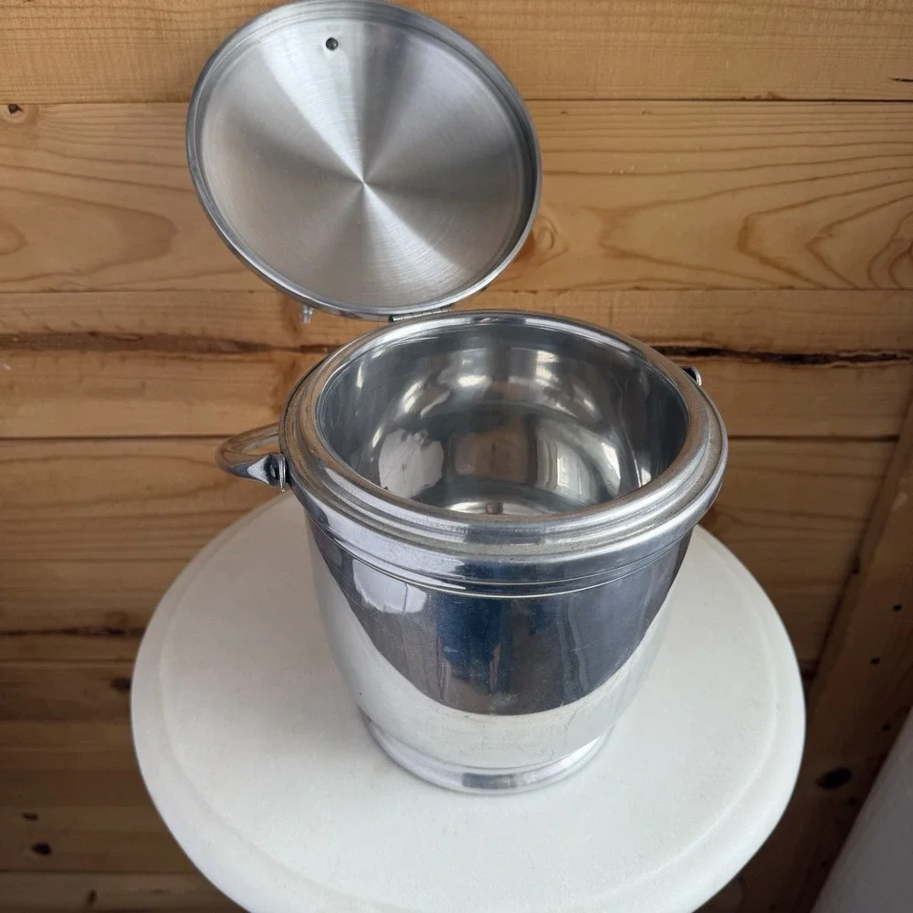 Depression Era Swing Lid Chrome Ice Bucket Insulated *Flaws* ‎ Made In Italy